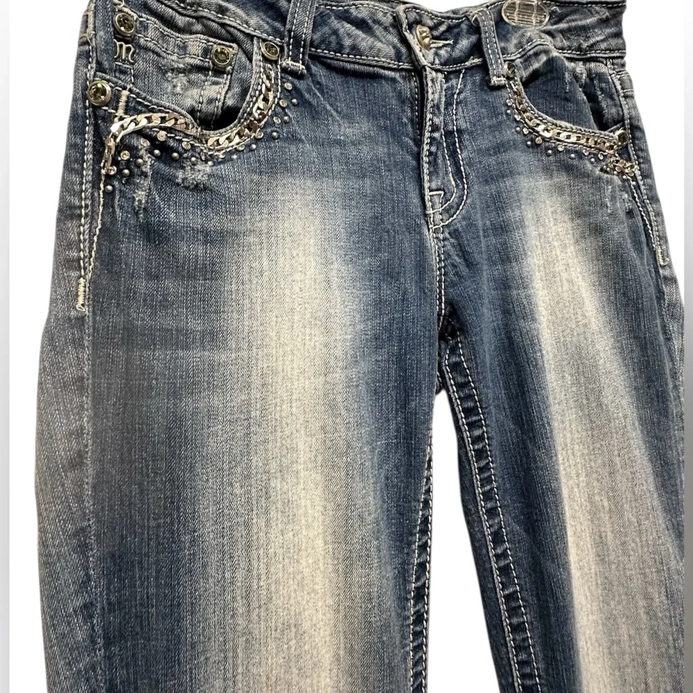 Miss Me Easy Boot Cut Blue Jeans Women’s 29 Embellished Pockets Denim Y2K